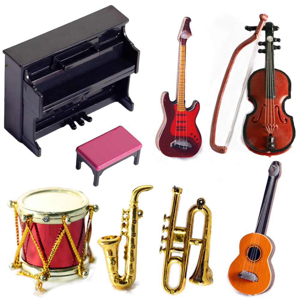 Musical Instruments Cartoon - Minyatür Bebek Müzik Aletleri 1/12 Ölçekli