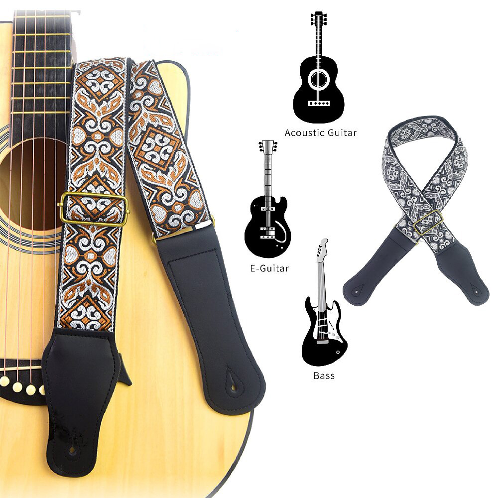 Musical Instrument Types - Gitar Askısı İşlemeli Baskı Etnik Tarzı